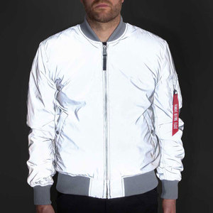 MA1 Flight <b>Jacket</b> <b>Grey</b> Reflective Bomber Coat with Solid Zipper Plus Size Mens' Wholesale <b>Jacket</b> - Product Image 2
