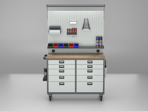 Banc de travail mobile robuste OEM avec panneau perforé et tiroirs |   Armoire de rangement pour outils industriels pour atelier et garage, chariot à outils - Product Image 1