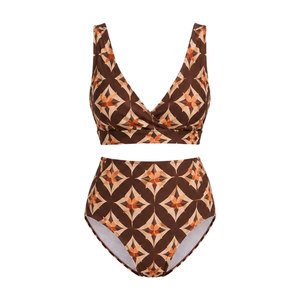Maillot de bain deux pièces tendance pour femme, en textile extensible, avec bas taille haute, idéal pour la plage, les voyages, l'été, les stations balnéaires et les loisirs - Product Image 1