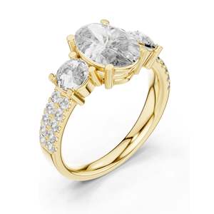 Bague à trois pierres pour femme avec diamants de laboratoire ovales et ronds taille brillant de 3,10 carats, clarté VVS-VS EF, en or 18 carats, 14 carats, 10 carats et argent 925 - Product Image 4