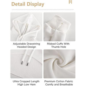 Sweat-shirt décontracté à capuche pour femme, haut court sexy, pull en coton à manches longues, style streetwear, coupe confortable - Product Image 5