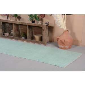 Tapis turc vintage contemporain 3.2 X 13.9ft fait à la main bleu Patchwork Design laine Latex nouveau couloir abstrait Rectangle - Product Image 4