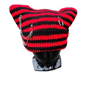 Unisex Grunges for <b>Cat</b> Ears Beanie Hat Alternative Punk Accessories for Outdoor Party Travel Casual Wear Stylish Character - Product Image 4