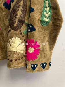 Manteau bohème pour femme, broderie florale Suzani, deux poches latérales, style bohème hippie, veste courte à séchage rapide, faite à la main - Product Image 3