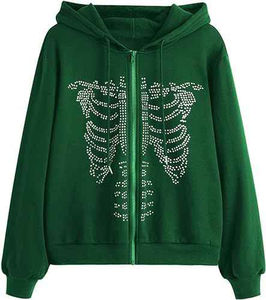 Sweat-shirt à capuche noir pour homme, style streetwear, avec design de clous en cristal, style décontracté hip-hop, logo sur le devant - Product Image 1