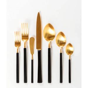 Couverts en acier inoxydable et en métal de style minimaliste de qualité à prix de gros ensemble de couverts à poignée ronde plaqués or - Product Image 2