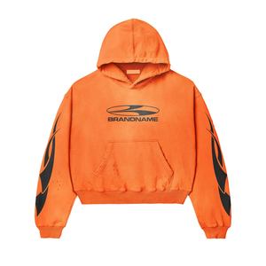 Ropa de calle, conjuntos de dos piezas ajustados de gran tamaño personalizados, Sudadera con capucha de Color naranja y pantalones, chándales de Fitness personalizados para hombres - Product Image 2