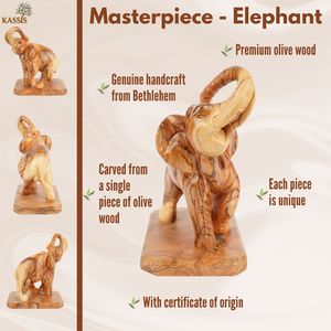 Sculpture d'éléphant en bois d'olivier sculptée à la main, 20 cm, figurine d'éléphant en bois, fabriquée à la main à Bethléem - Product Image 4
