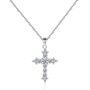 Custom Gold Plated S925 <b>Sterling</b> <b>Silver</b> Diamond <b>Cross</b> Pendant Hip Hop Style Women's <b>Necklace</b> with Radiant Cut - Product Image 3