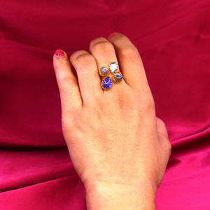 Ropa de boda, joyería chapada en oro de Plata de Ley 925, labradorita, tanzanita, piedras preciosas, anillo de cuatro piedras para mujer - Product Image 5