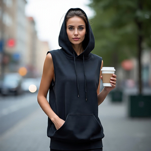 Women's Athletic <b>Sleeveless</b> Pullover <b>Hoodie</b> Summer Fashion Polyester Training Vest for Running-for Winter and Autumn - Product Image 2