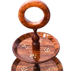 Elegante Soporte de Madera Tradicional de 3 Niveles para Pastel, Hermoso y Natural Soporte para Pastel de Bodas, Soporte para Cupcakes, Artesanía de Madera de Pakistán - Product Image 2