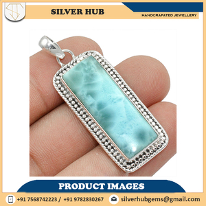 Colgantes de Larimar naturales al por mayor de fábrica, colgantes y dijes de joyería con forma de rectángulo de piedras preciosas hechas a mano de Plata de Ley 925 - Product Image 4