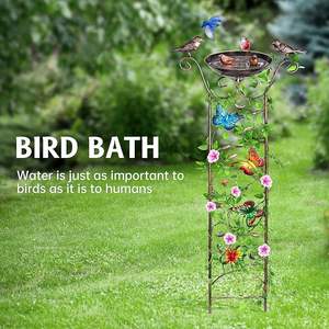 <b>Bird</b> Bath with Garden Trellis with Decorative Butterflies <b>Free</b> <b>Standing</b> Detachable <b>Bird</b> <b>Feeder</b> - Product Image 2