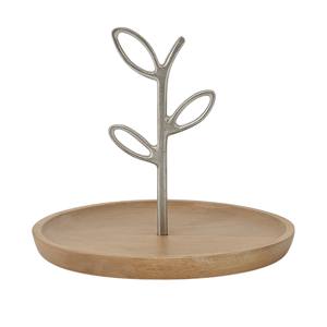 Handcrafted 25cm Acacia <b>Wood</b> Serving Tray with Decorative Aluminum Leaf Handle for Snacks and <b>Cakes</b> for Home Party Use - Product Image 1