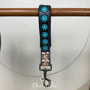 Exclusive Designer Hand Tooled Leather Pet <b>Lead</b> Handle Turquoise Floral Traffic <b>Lead</b> Supplies Accessories <b>Dog</b> Leash for <b>Training</b> - Product Image 1