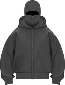2025 Custom Vintage Drop Shoulder Ninja <b>Balaclava</b> Hoodie Unisex Full Zip Heavyweight Woven French Terry Embroidered Techniques - Product Image 1