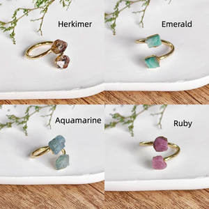 Bague vintage en argent sterling, mélange de pierres précieuses brutes, fabrication artisanale, réglable, sertie de pierres précieuses, plaquée électrolytiquement, certifiée IGI, HARI OM CREATIONS - Product Image 3