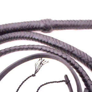 Tressé en cuir véritable chargé de 8 pieds de long taureau fouet fabriqué à la main Durable robuste en cuir Bullwhip Rodeo Training - Product Image 5
