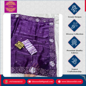 คอลเลกชันผ้าซารีออร์แกนซ่าสุดหรูสำหรับผู้หญิง คุณภาพสูง สวยงาม สไตล์ดั้งเดิม พร้อมเสื้อซาตินคุณภาพสูงสำหรับงานปาร์ตี้ - Product Image 6