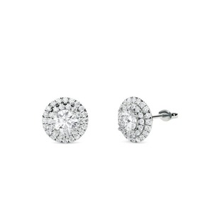 Pendientes de Diamantes Finos de Corte Redondo con Doble Halo, 0.60 Ct, Diamantes Cultivados en Laboratorio en Platino, para Novia, Boda, Compromiso, Aniversario, Regalo - Product Image 1