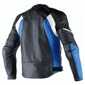 Chaqueta de moto de carreras de cuero genuino negro/azul a la moda para hombre con líneas rojas chaqueta de motocicleta de protección de armadura CE para hombre - Product Image 4