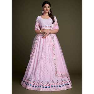 Charmant Lehenga Choli en Georgette rose clair avec broderie pour les mariages - Product Image 3