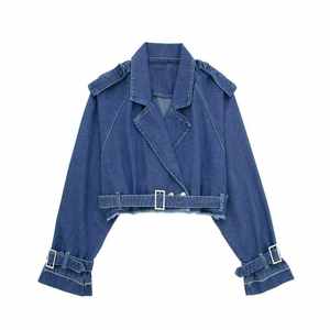 Automne femmes recadrée veste en jean nouveau Style col montant noir ou bleu Jean veste de moto pour Streetwear et tenues décontractées - Product Image 2