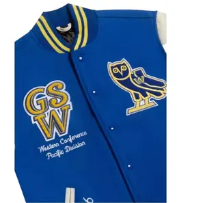 Chaqueta universitaria OVO estilo Letterman hecha a mano | Chaqueta azul Varsity State Warriors 2024 - Product Image 3