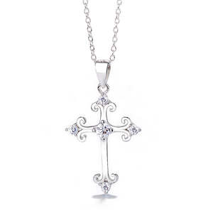 Collana Vintage con Croce in Cristallo, Realizzata a Mano in Argento Sterling, Gioiello Elegante e Senza Tempo - Product Image 1