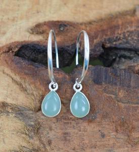 Boucles d'oreilles en argent style bohème faites à la main bijoux en argent sterling 925 Aqua calcédoine pierres précieuses boucles d'oreilles tendance bijoux pour femmes - Product Image 4