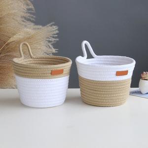 Bowl Shape Woven Cotton Rope Basket <b>for</b> Side Table Goggles & Tissues Storage Basket With Unique Handle <b>for</b> <b>Sale</b> - Product Image 3