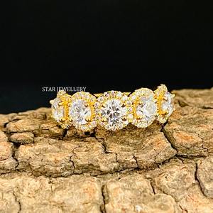 14K oro sólido cinco laboratorio diamante Halo oro sólido propuesta de boda anillo. - Product Image 5