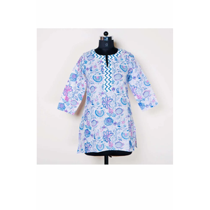 AB09 Blue Cotton Night Suit Set Hand Block Printed Soft Woven Fabric Casual Summer Style - Product Image 6
