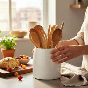 Porte-ustensiles en céramique durable de haute qualité pour la cuisine |   Support pour cuillère et spatule résistant à la chaleur |   Lave-vaisselle écologique - Product Image 2