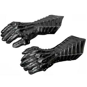 Guantes de armadura personalizados de acero chapado en plata negra antigua, guantes cruzados de caballero Medieval pulido para hombres, regalo de Metal Premium - Product Image 6