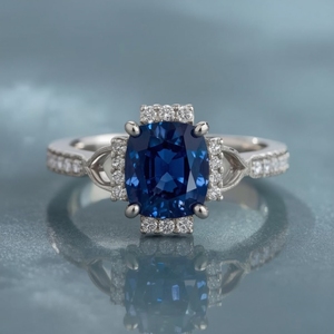 Anillo de Halo de zafiro azul con cojín de oro sólido de 9K | Fabricante OEM de joyería fina de lujo Tailandia - Product Image 5