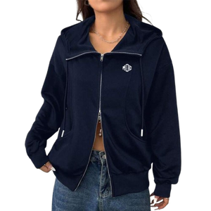 Veste à capuche zippée intégrale à col cheminée pour femme, en molleton de coton, coupe décontractée, unie, vêtements de sport d'hiver, vêtements décontractés personnalisés pour femme - Product Image 1