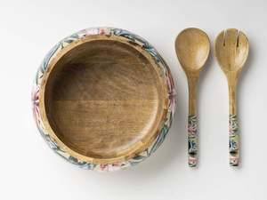 Wooden <b>Salad</b> Mixing <b>Bowls</b> with Serving Tongs <b>Large</b> Wooden Serving <b>Bowl</b> Spoon Hot Selling Product 2024 Made in HF CRAFTS - Product Image 2