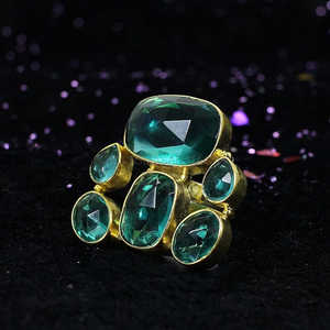 Anillo de piedras preciosas de apatita chapado en oro rosa y rodio Anillo de latón chapado en oro de moda con ajuste de incrustaciones - Product Image 5