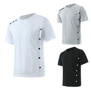 OEM imprimé sur mesure T-shirt manches courtes multi-boutons de couleur unie décontracté d'été de taille européenne pour hommes avec broderie vierge - Product Image 1