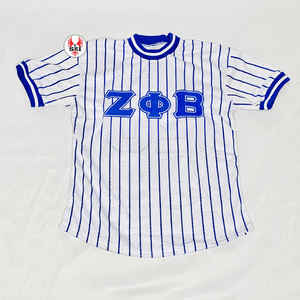 Zeta Phi Beta Faded Pinstripe Pullover Baseball Jersey 100% Polyester Mesh Sorority Apparel <b>V</b> <b>Neck</b> <b>T</b> <b>Shirt</b> Embroidered Applique - Product Image 3