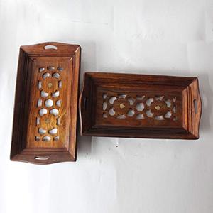 Bandeja de servicio de madera de teca maciza con bandeja de servicio de madera natural pulida con bandeja de servicio de madera de diseño artístico para el hogar - Product Image 4