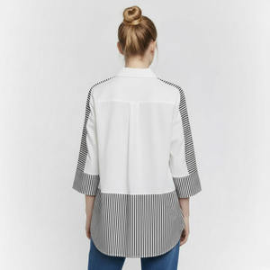 Camisa Casual de Mujer a Rayas con Cuello Camisero, Manga Tres Cuartos, Popelina Lavable, para Primavera y Verano - Product Image 5