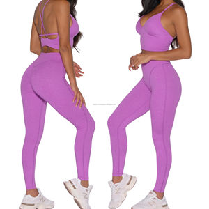 Pantalones de yoga de cintura cruzada para mujer, sin costura frontal, levanta glúteos, cintura elástica, leggings de gimnasio de cintura alta, tacto suave, secado rápido - Product Image 1