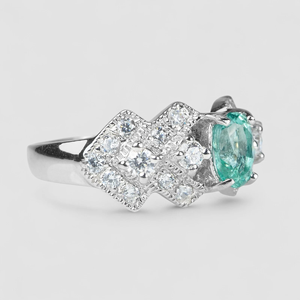 Women's 925 Silver Cocktail <b>Ring</b> With Oval Topaz And Round Brilliant Cut Diamonds Pave Setting Luxury Flower Design - Product Image 3