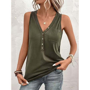 Blusa de viscosa con tirantes y botones frontales para mujer, 34387 - Caqui - Product Image 4