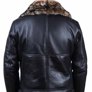Chaqueta de Invierno para Hombre, Chaqueta Bomber Cálida de Cuero, Chaqueta de Piel de Oveja de Primera Calidad para Hombre - Product Image 3