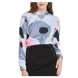 Sudadera Corta con Capucha para Mujer, Estilo Nuevo, Tejida, con Estampado Tie-Dye, Deportiva, de Color Sólido, Ligera, para Otoño - Product Image 1