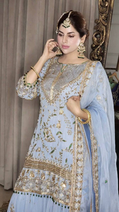 Nieuwe Designercollectie Faux Georgette-Sequentieborduurwerk En Moti Kantwerk En <span class=keywords><strong>Sharara</strong></span> Met Dupatta Tegen Groothandelsprijs - Product Image 3
